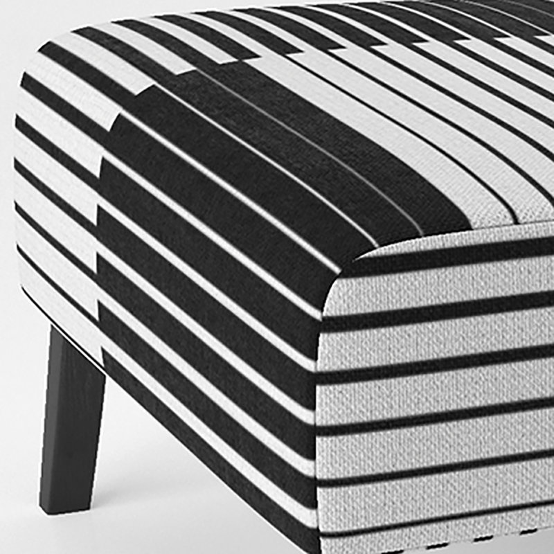 Black And White Abstract - Velvet Upholstered Patterned Accent Slipper Chair