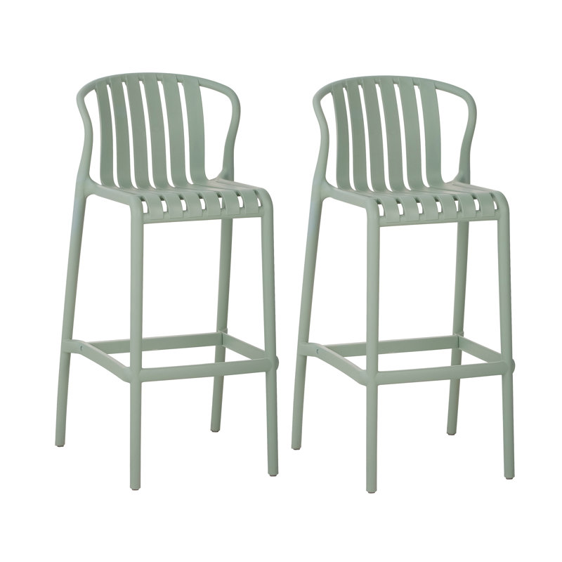 Ensemble de 2 tabourets de bar pour l'extérieur H 29,5 po, tabourets de bar sans dossier à lattes perforées pour îlot de cuisine, chaise de bar extérieure toutes saisons