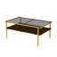 Table basse rectangulaire avec plateau en verre trempé gris et pieds dorés, table moderne pour le salon-125538151