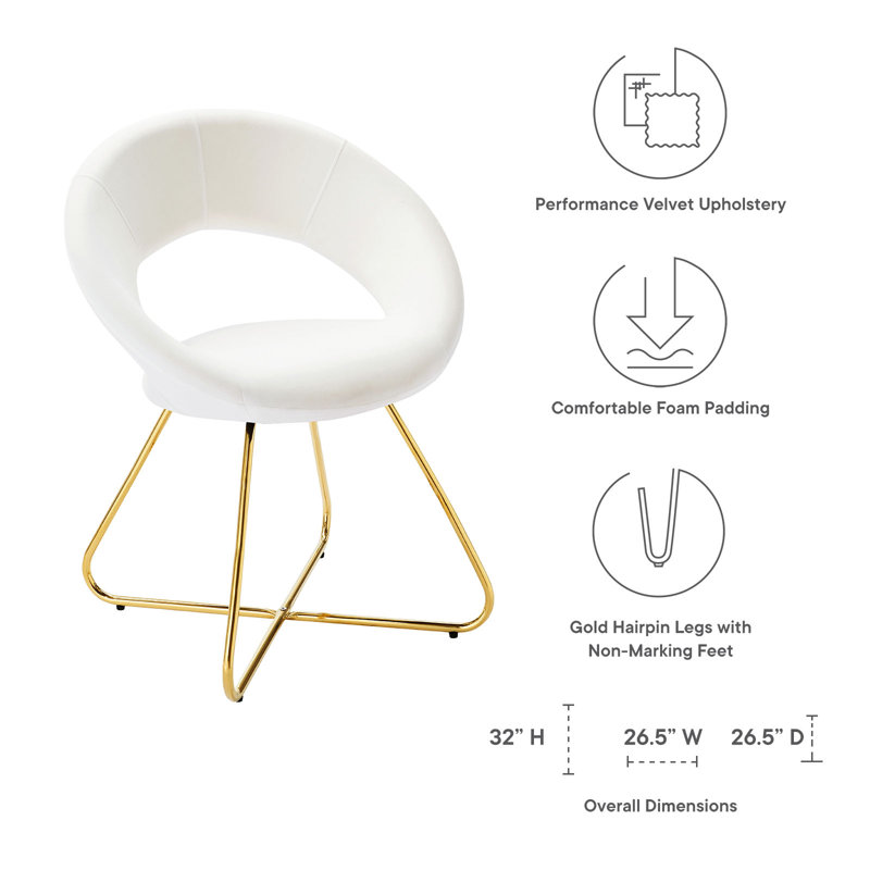 Modway Nouvelle Upholstered Fabric Dining Chair Set of 2, White, Gold