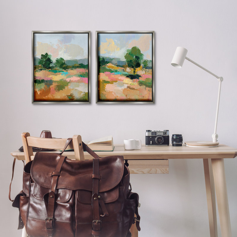 «Spring Field Abstract Landscape», ensemble de 2 toiles flottantes encadrées par Silvia Vassileva, H 21 po x l 17 po