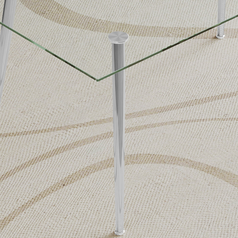 Table de salle à manger en verre trempé de 0,32 po d'épaisseur avec pieds en acier inoxydable argenté, conception contemporaine pour les environnements, plateau de table durable et simple à nettoyer, variations dorées, profondeur de 63,84 po, profondeur de 35,23 po