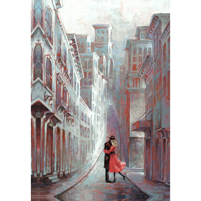 Romantic Couple Blue City - Painting Print, 91cm H x 61cm W, Wrapped Canvas