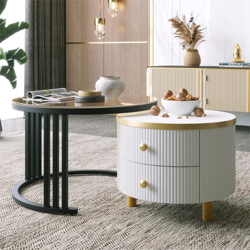 Amling Frame Coffee Table with Storage, Black/White, White/Clear, Glass
