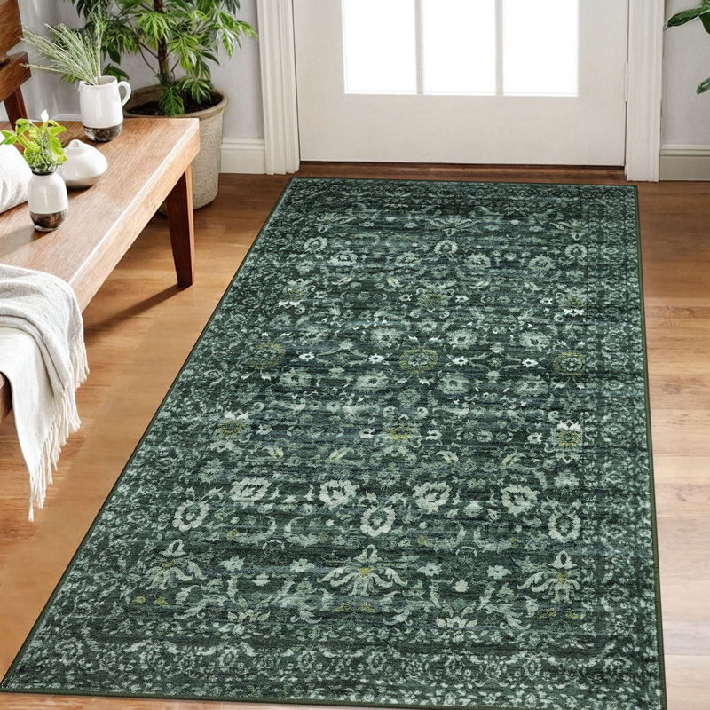 Tapis vert antidérapant lavable à la machine, Dark Green, Rectangulaire 3 pi x 5 pi