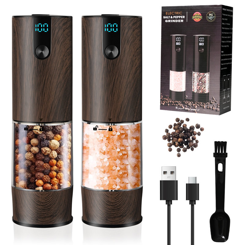 Ensemble de moulin à poivre et à sel électrique - USB rechargeable avec écran d'affichage et lumières DEL, capacité améliorée plus grande, grosseur réglable