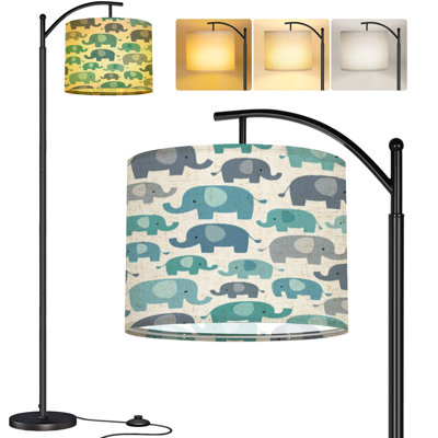  Arc Floor Lamp Seamless elephants Tall Modern Standing Lamp LED Adjustable Linen Lampshade 3 Color Temperatures