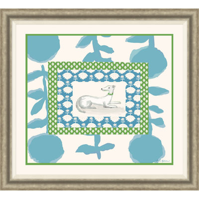 Whippet In Turquoise Print by Dana Gibson
