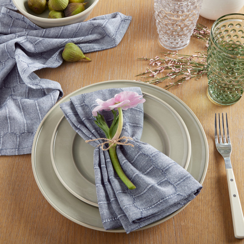 Martha Stewart Honeycomb Modern Farmhouse Napkin 4-Pack Set, Charcoal Grey, 19"x19", Blue
