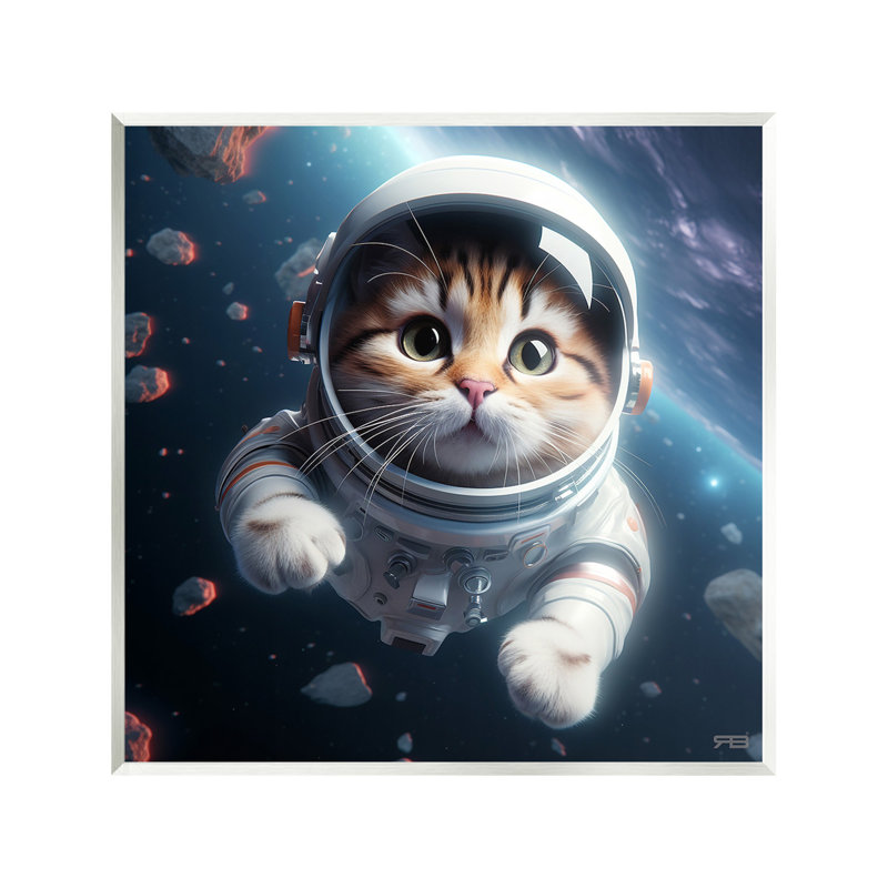 «Astronaut Cat in Space», art mural sur bois par RB
