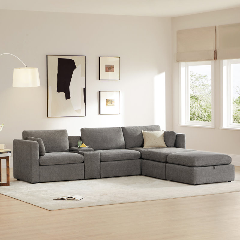 Winfree 5-Piece Modular Sectional with Plastic Leg, Fossil Gray Polyester