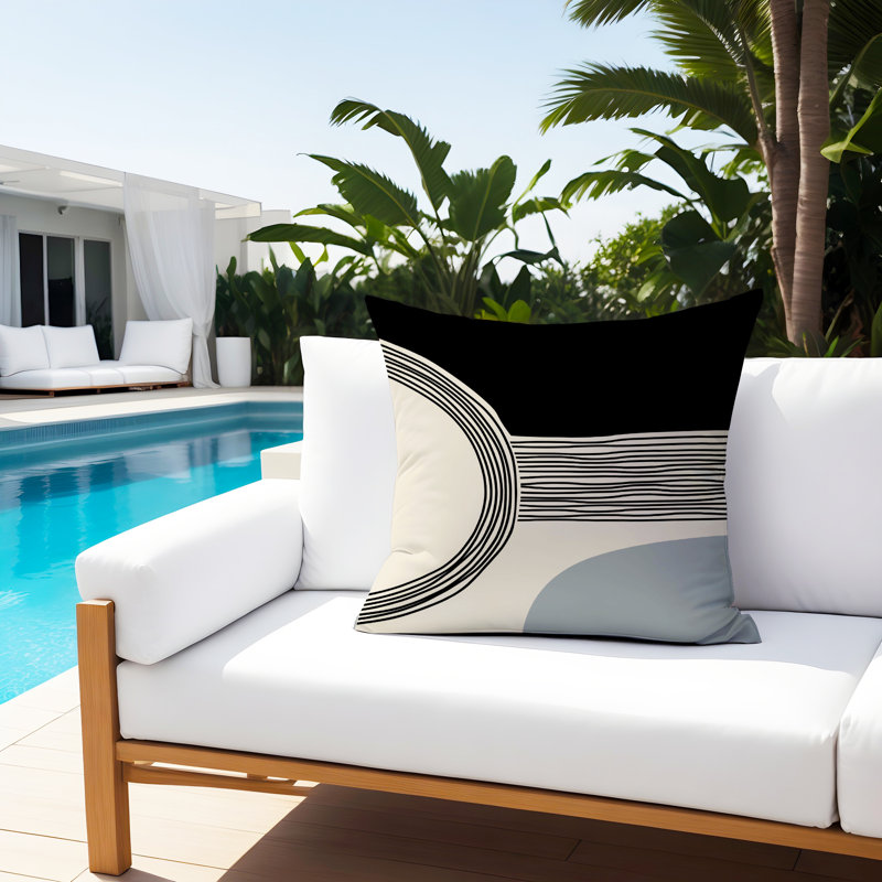 Cassie Outdoor Reversible Throw Pillow, 17"H x 17"W, Gray/Cream/Black