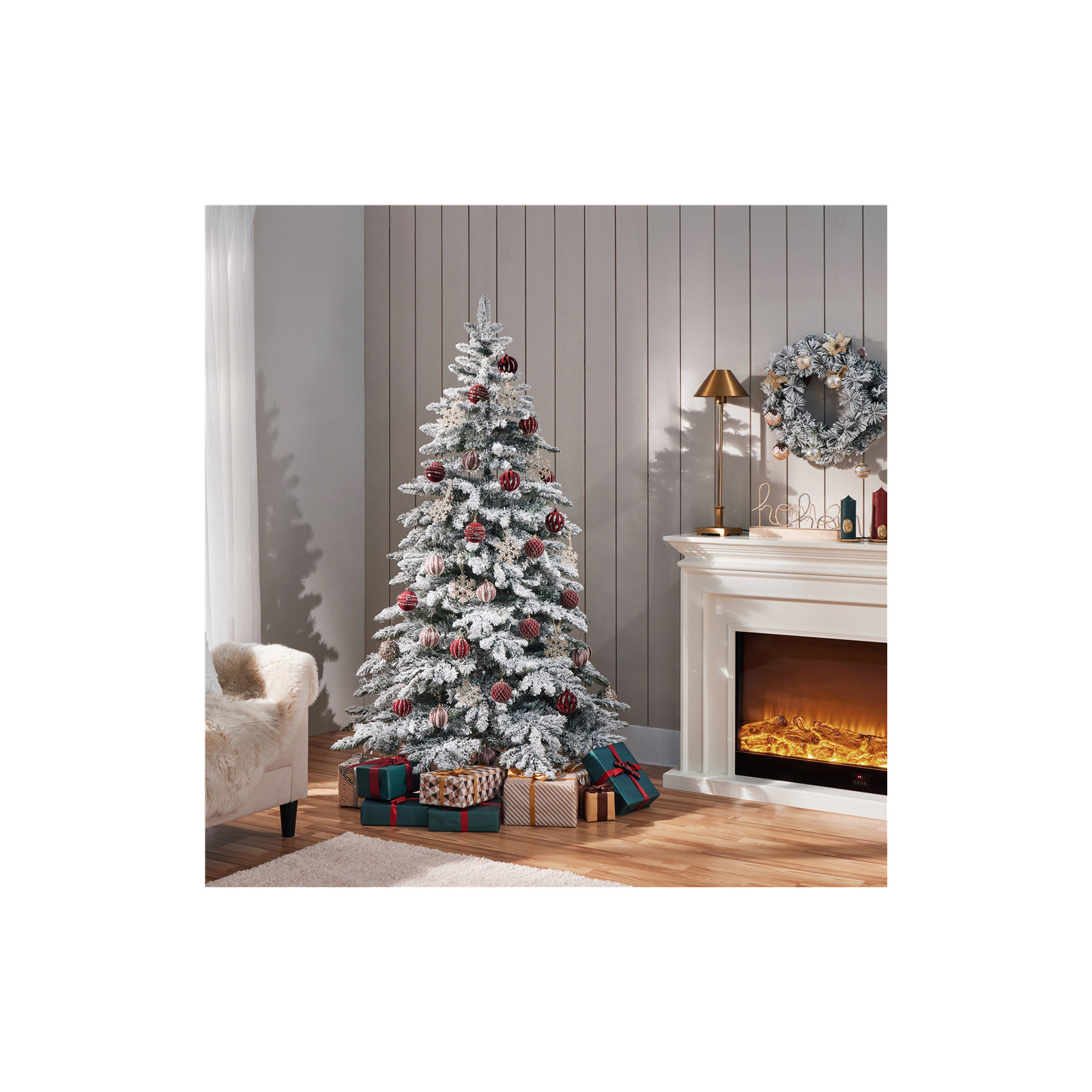 Pre-lit Snow Flocked Fir Christmas Tree, 6' H