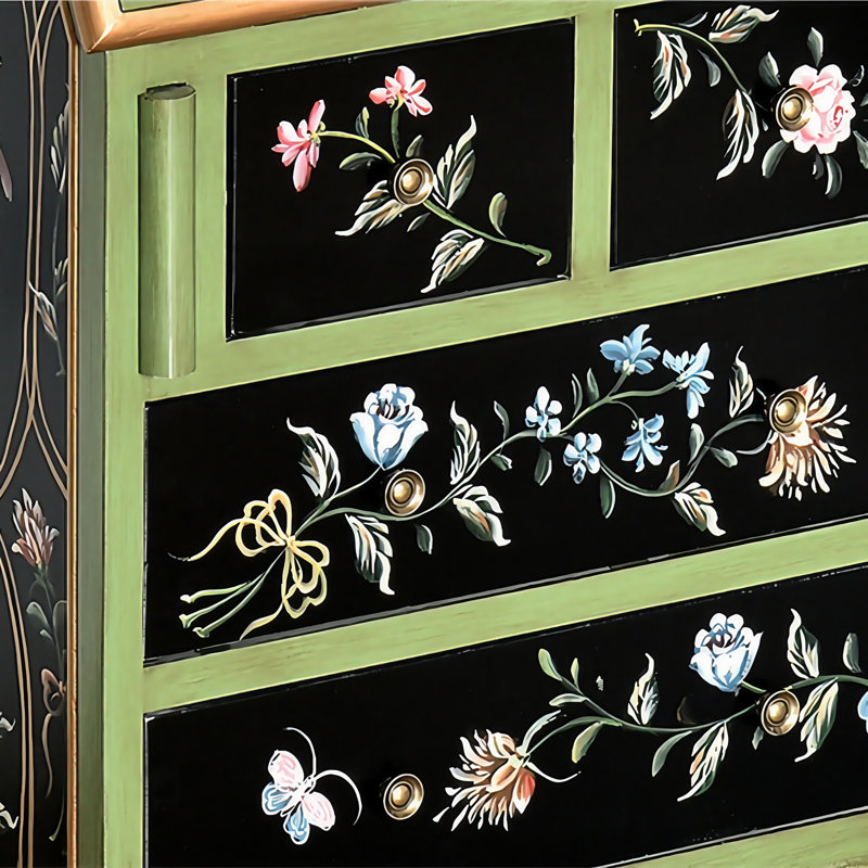 Armoire à 4 tiroirs peinte à la main avec bureau rabattable