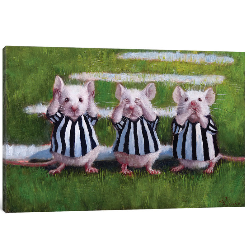 « trois aveugles », peinture sur toile tendue, H 8 po x l 12 po x P 0,75 po