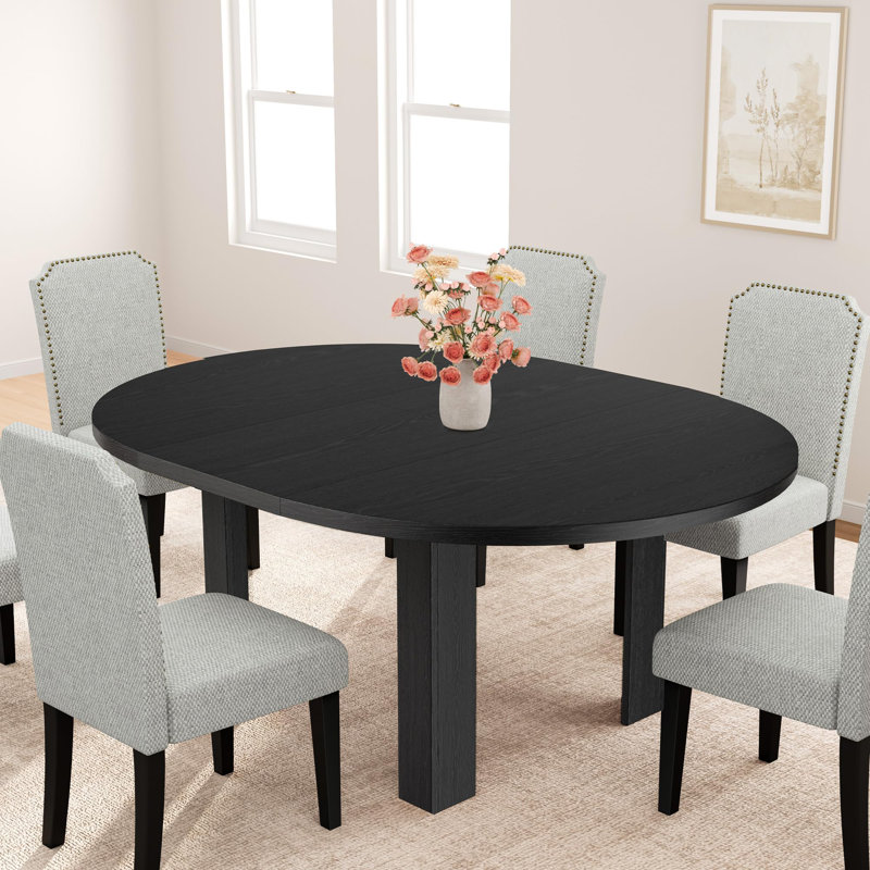 Table de salle à manger extensible pour 4-6 personnes, table de cuisine extensible ronde à ovale de 47 à 63 po avec rallonge cachée intégrée
