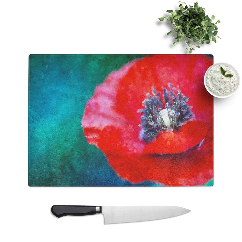 Tempered Glass Eye of a Red Poppy Flower Chopping Board, 28.5 cm x 39 cm