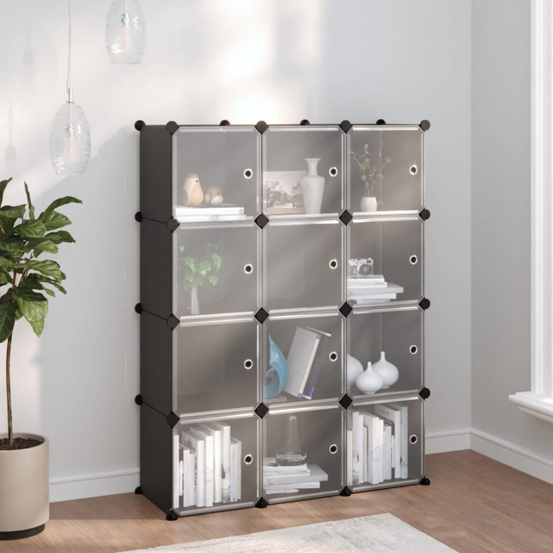 12 Pair Shoe Storage Box, Black/Clear, 124cm H x 94.5cm W x 31.5cm D
