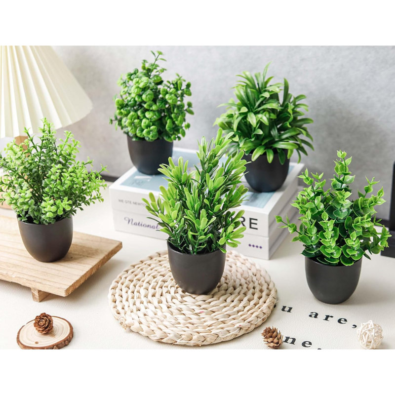 Ensemble de 12 plantes artificielles artificielles en pot noir pour salle de bain
