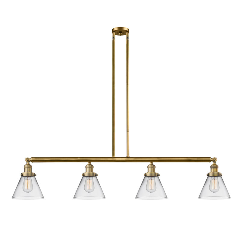 Luminaire suspendu linéaire à 4 lumières pour îlot de cuisine Lemieux, Transparent, Nickel poli