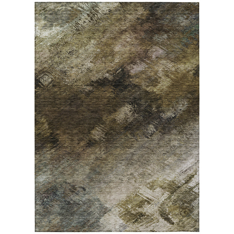 Tapis intérieur lavable abstrait 9 pi x 12 pi chocolat et beige