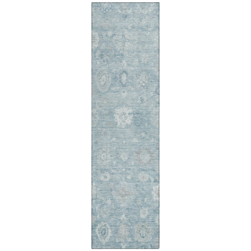 Machine Washable Indoor/Outdoor Xhevrie Blue Rug, Runner 2'3" x 7'6"