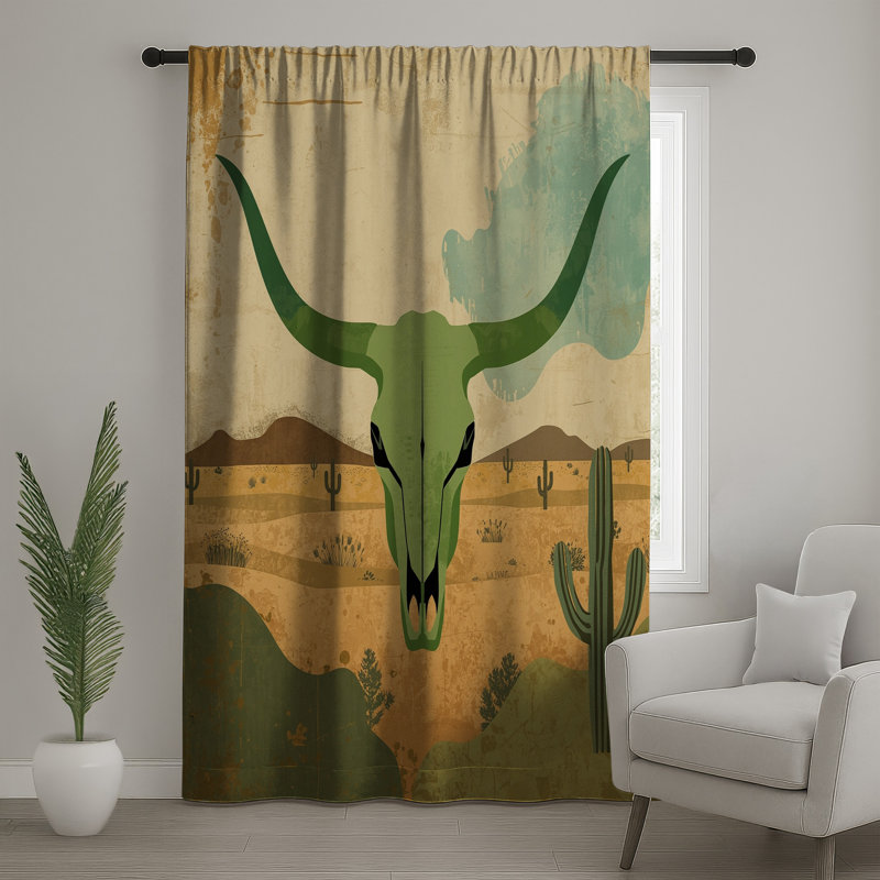 Rideaux Green Bull Skull, 50" x 80" - 1 Panel, Blockout