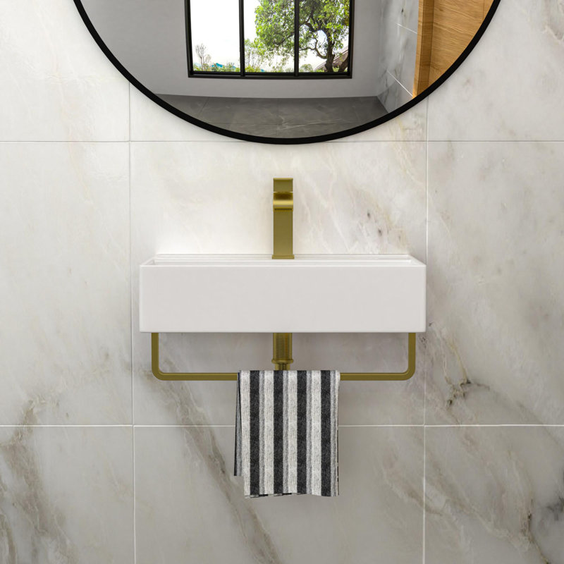 Lavabo de salle de bain mural simple 21 "avec porte-serviettes, Doré