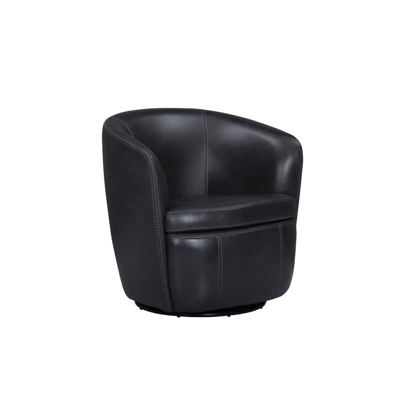 Crandell Top Grain 100% Genuine Italian Leather Swivel Barrel Chair, Vintage Onyx