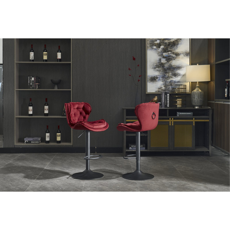 Ensemble de 2 tabourets de bar avec repose-pieds thermolaqué et base pivotante en velours à hauteur réglable et tabouret de bar simple