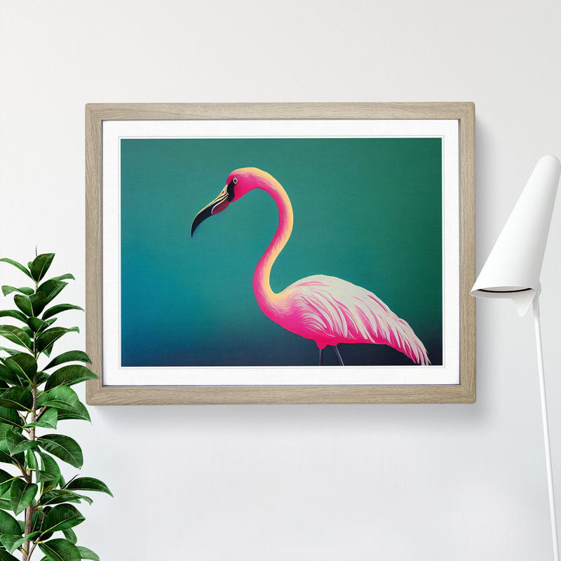 Epic Flamingo - Framed Print, 25cm H x 34cm W x 2cm D, Oak
