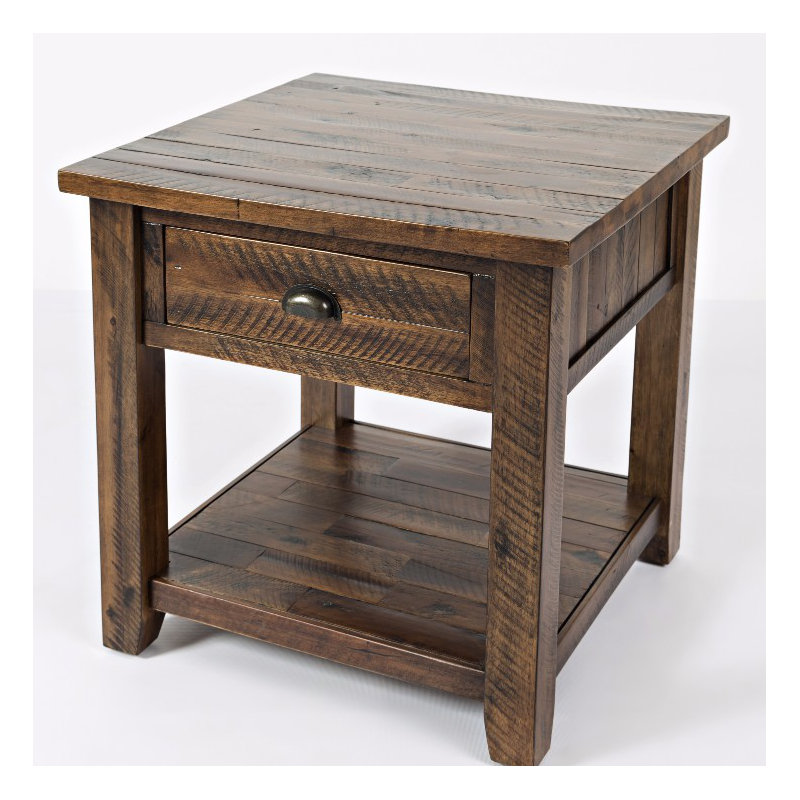 Table de bout en bois massif avec rangement Castile, Chêne Dakota