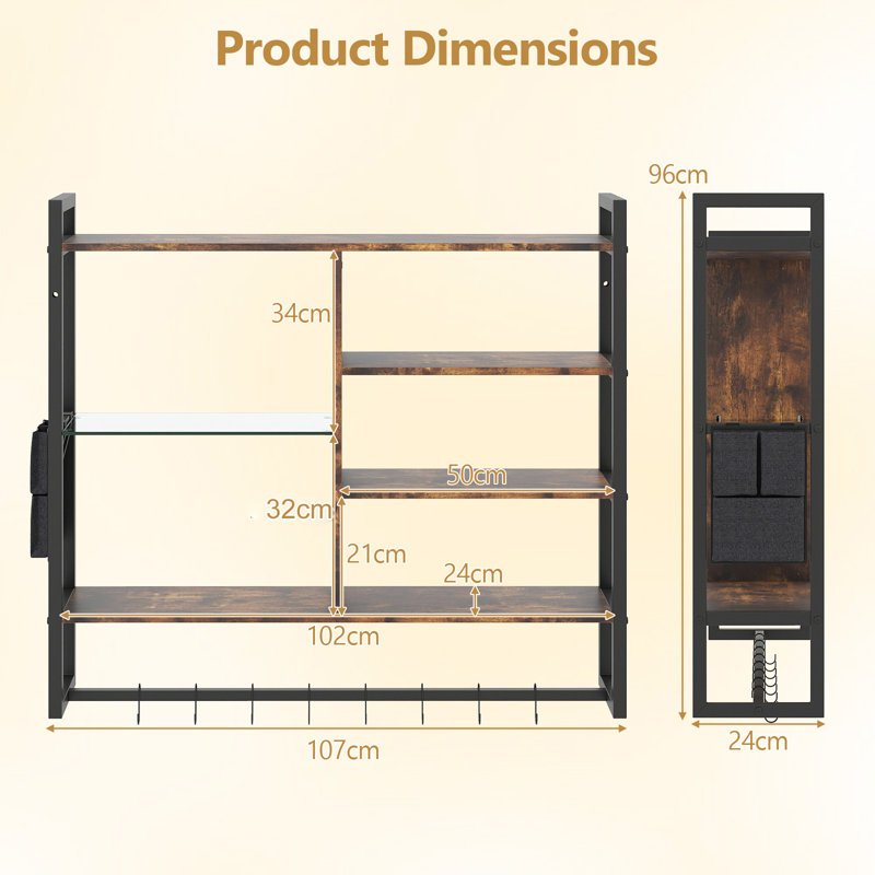 96 cm H x 107 cm W Floating Bookcase, Brown/Black
