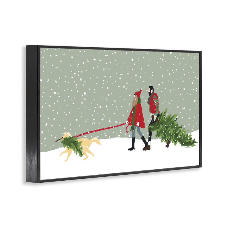 Couple avec arbre de Noël, estampe numérique encadrée par Kamdon Kreations, Giclée encadrée noir minuit, H 20 po x l 30 po