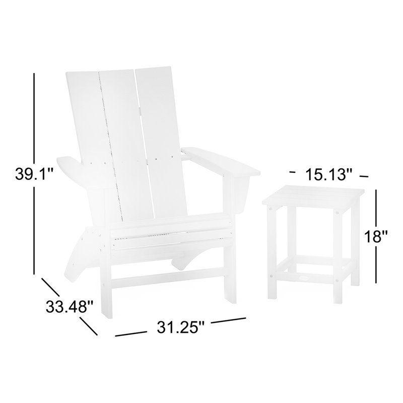 POLYWOOD 3-Piece Curveback Adirondack Set with 18" Side Table, Teak