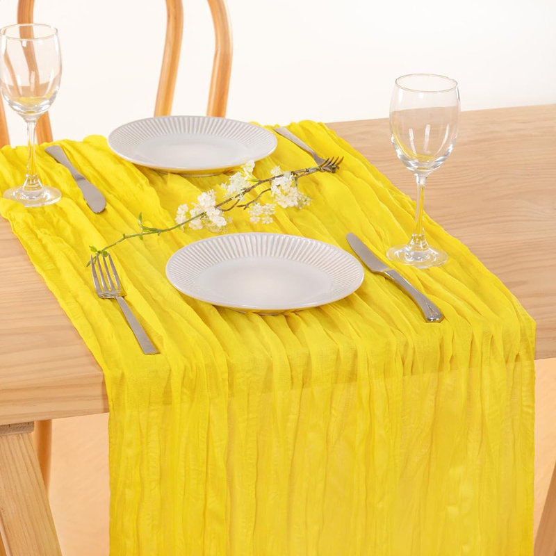 Chemin de table rustique en étamine - gaze jaune / décor rustique
