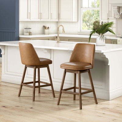  Rowan 26" Swivel Counter Stool, Walnut Finish & Brown Leather, 2 Pack
