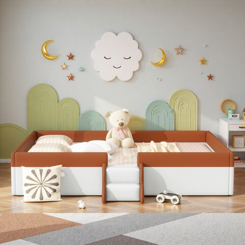 Upholstered Daybed Frame With Fence And Stairs, Full, Brown