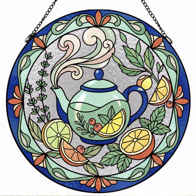 Teapot Citrus Stained Glass Window Panel，7.8H