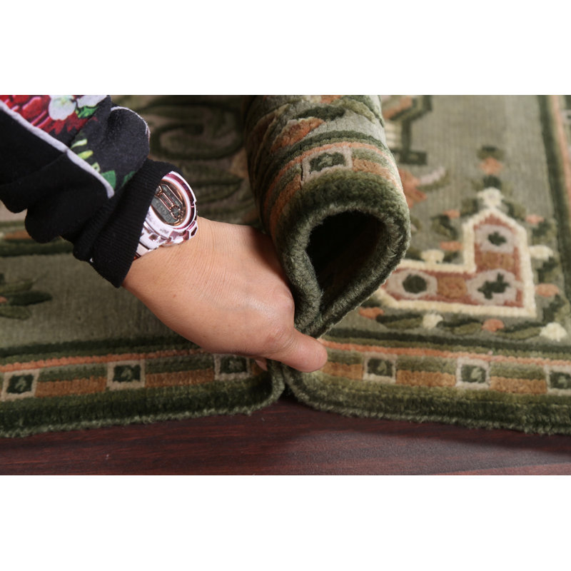 Tapis népalais beige et vert noué à la main 4 x 6