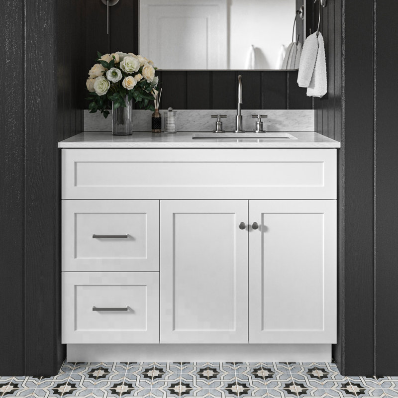Partham 43'' Single Bathroom Vanity with Carrara Marble Top, White