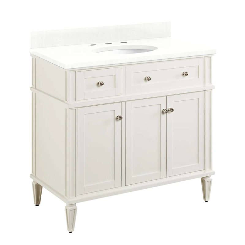 36" Elmdale Single Bathroom Vanity Set with Oval Undermount Sink, 8" Widespread, Feathered White Quartz