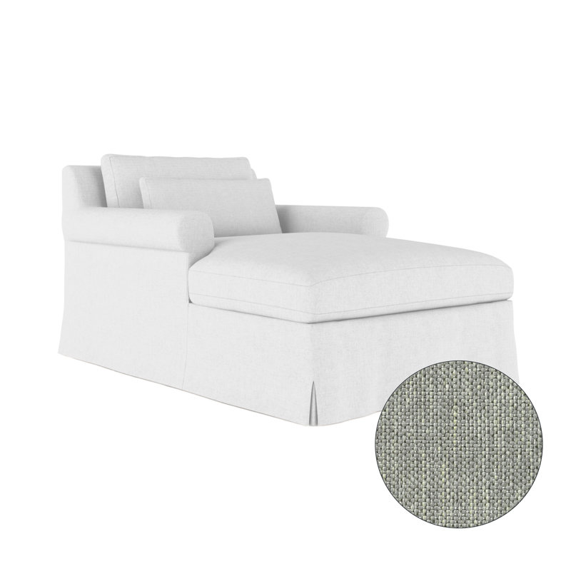 Chaise longue à accoudoirs arrondis Ludlow, Lin à tissage carré imprimé bleu, Patiné