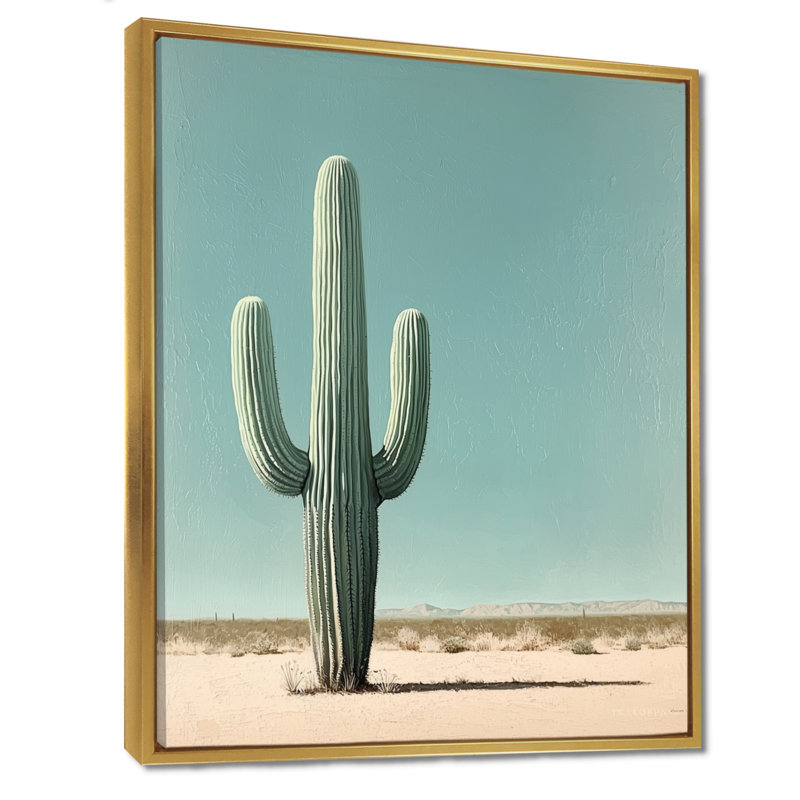 Cactus minimaliste de Manwi et le ciel du désert I - art mural Cactus, H 20 po x l 12 po, Reproduction avec cadre flottant