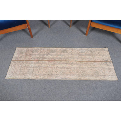 Vintage Beige Turkish Patchwork Rug - Small Anatolian Oushak Bathroom Mat in Vibrant Colors