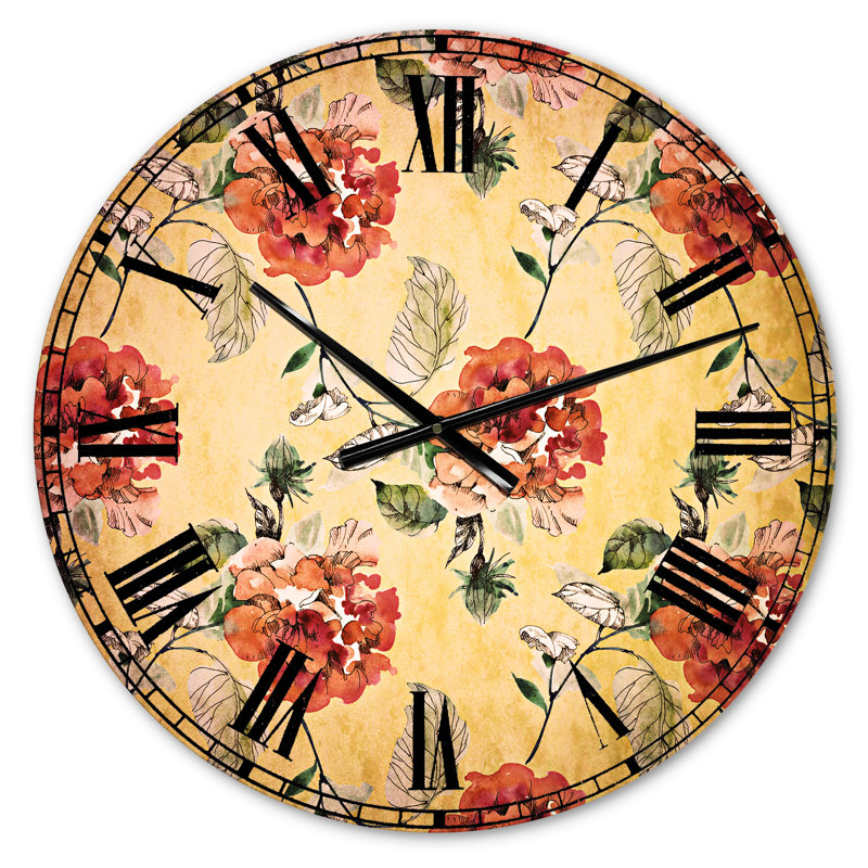 Rose rouge sur fond jaune - horloge murale traditionnelle, Petit
