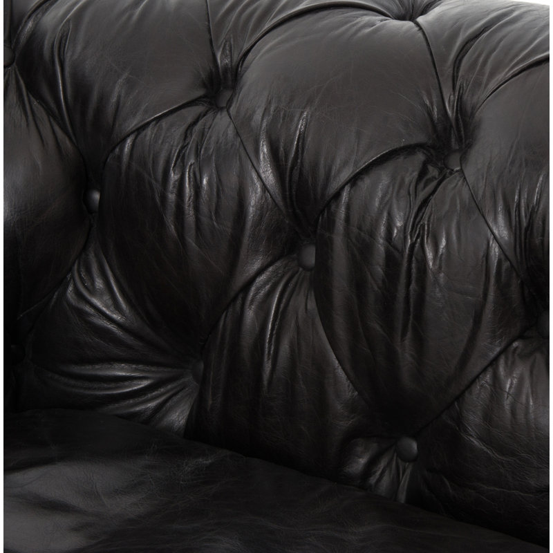 Conrad 95.5" Wide Genuine Leather Rolled Arm Chesterfield Sofa, Rider Black Genuine Leather