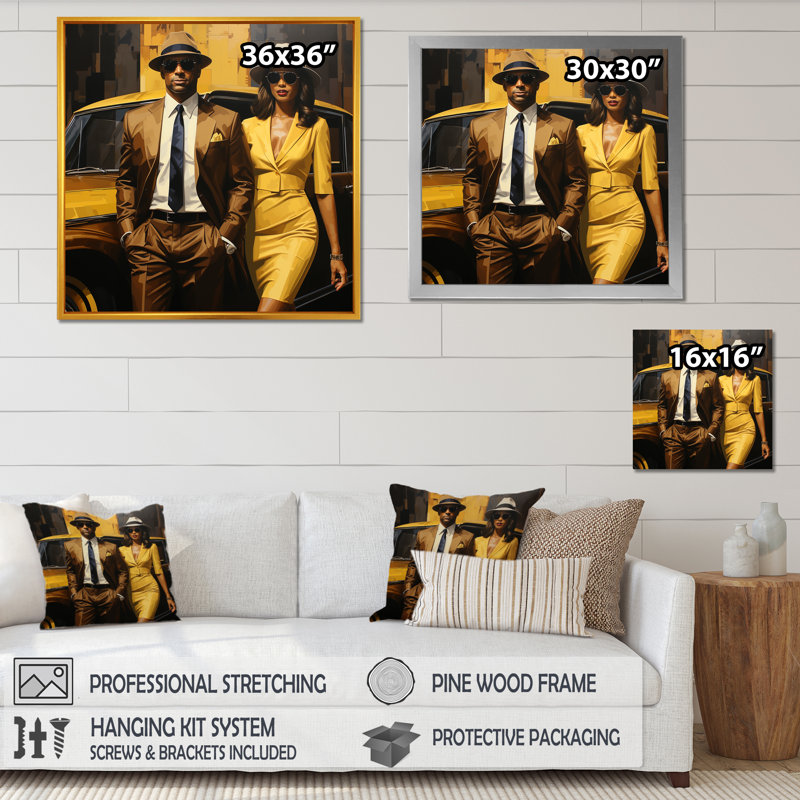 Couple afro-américain de Harlem's Renaissance I - art mural Harlem Renaissance, Cadre flottant noir, H 30 po x l 30 po