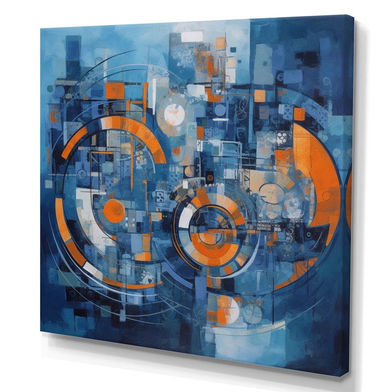 Équilibre géométrique orange et bleu Walsenburg II sur toile, H 16 po x l 16 po x P 1 po, Toile tendue