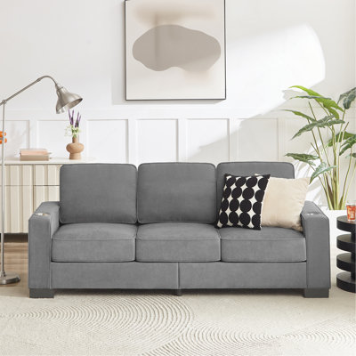 Canapé 83,86 po en tissu Snowfleece, canapé moderne compressé, canapé 3 places, mobilier de salon, de chambre à coucher, de bureau, gris